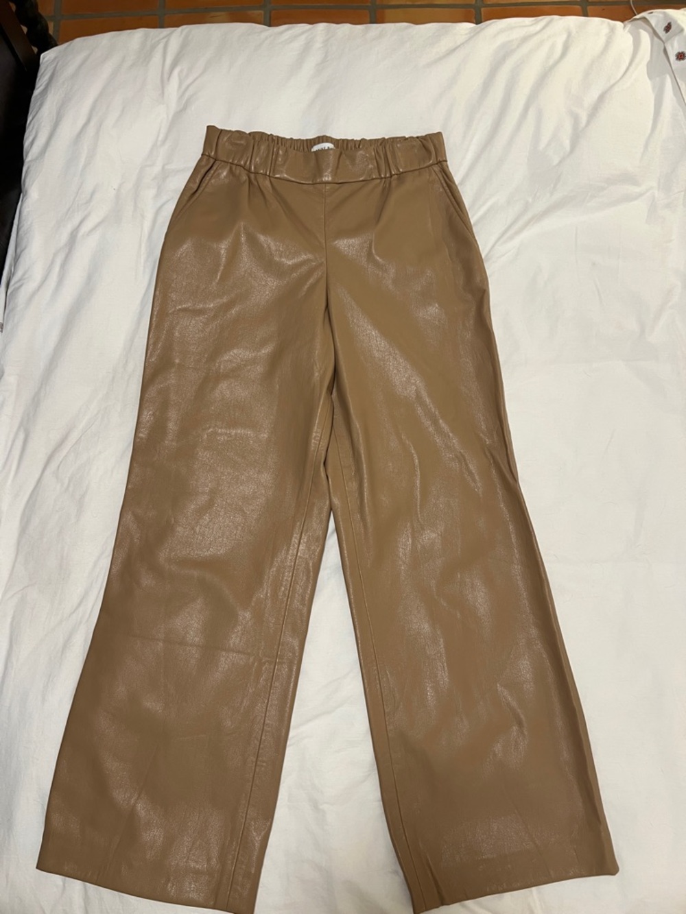 Anine Bing Faux-Leather Wide-Leg Pants in Camel